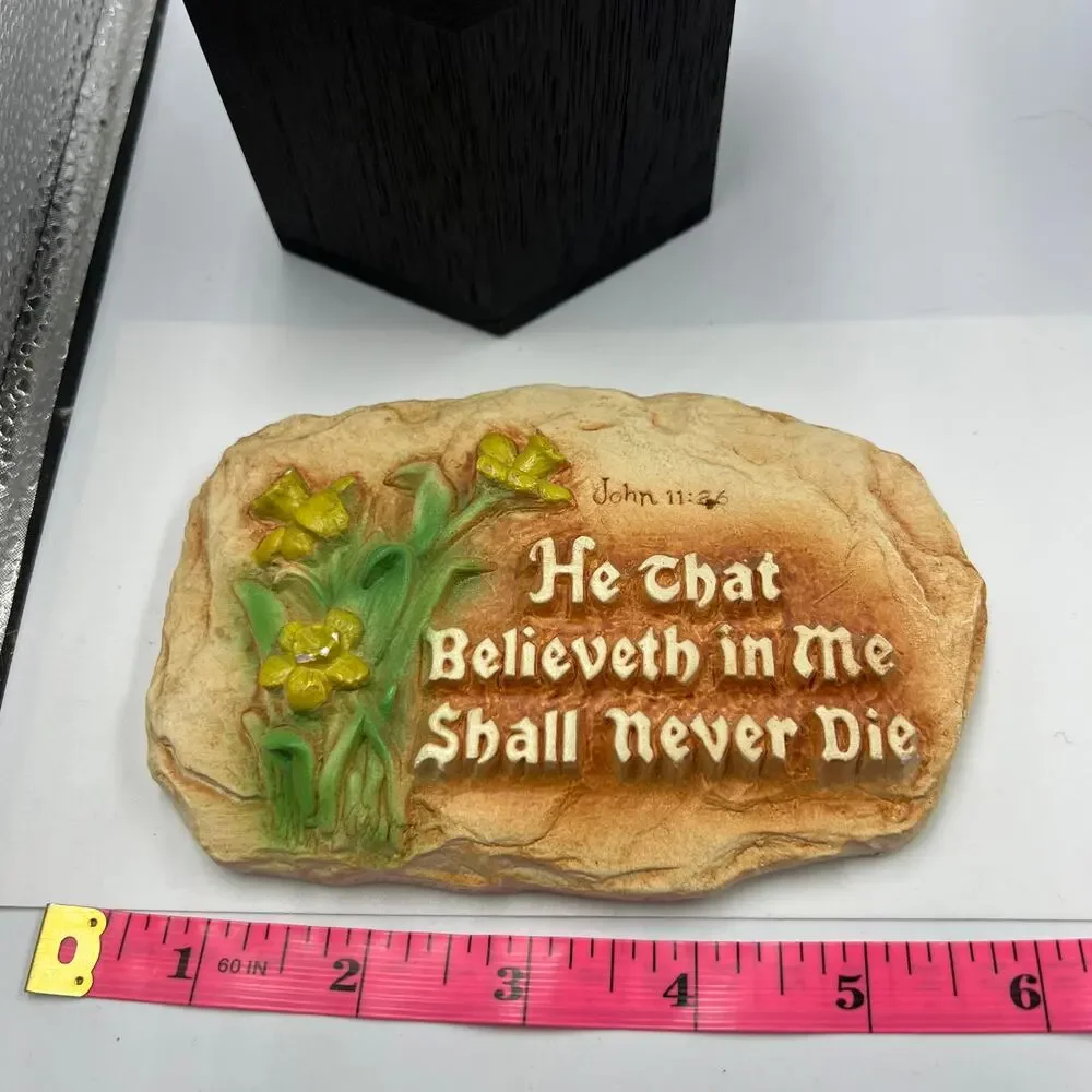 Vintage Handmade Religious Wall Plaque‎ He That Believeth In Me Shall Never Die